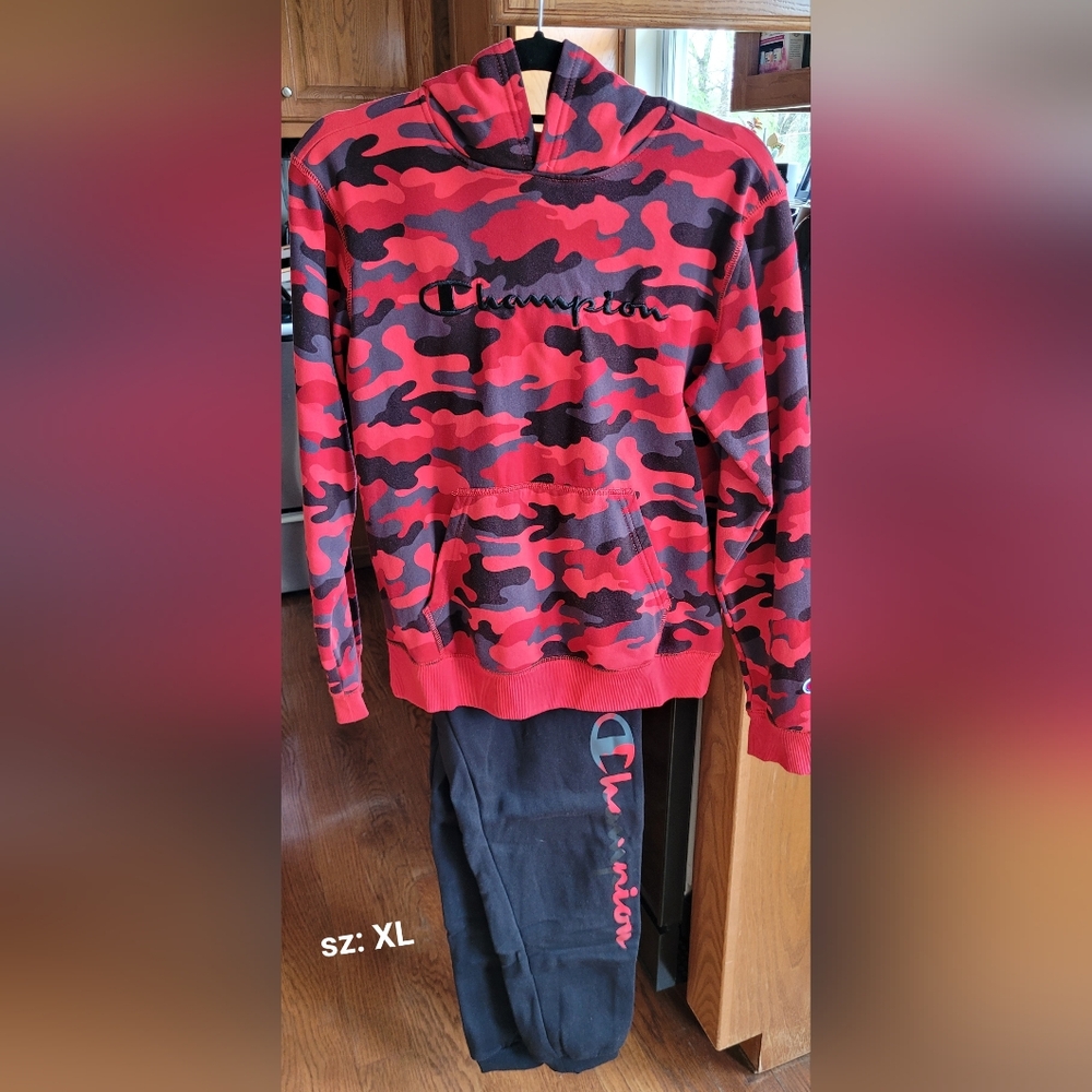 Champion Red and Black Camouflage Sweatshirt